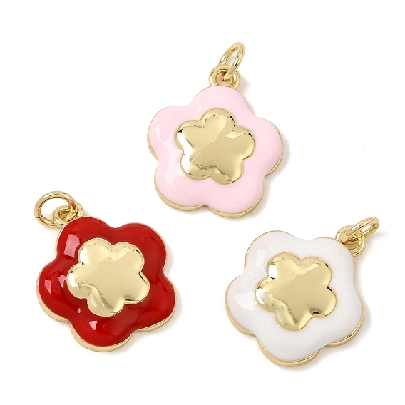Brass Enamel Pendants, Flower Charms, Rack Plating, Long-Lasting Plated, Real 18K Gold Plated, Lead Free & Cadmium Free