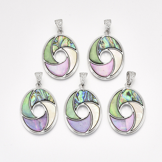Подвески из раковины, с выводами из сплава и смоляным дном, овальные с вихревыми, платина