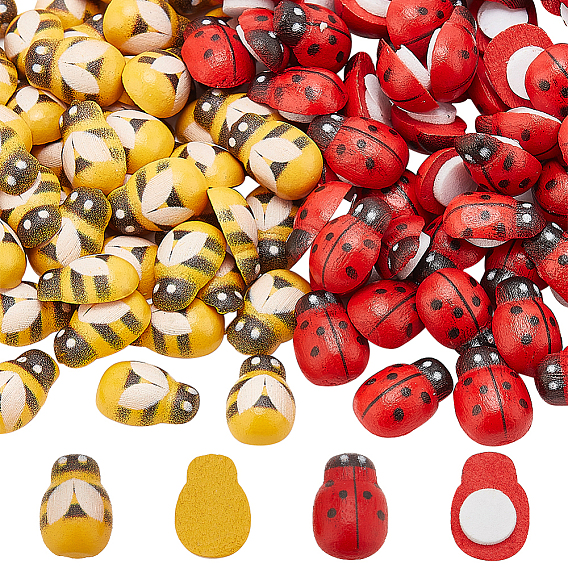 240шт 2 стили натуральное дерево тополь кабошоны, божья коровка и пчелы