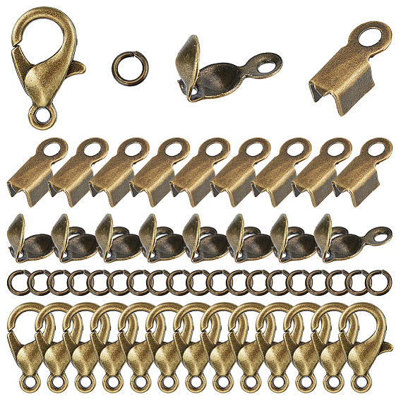 Набор для поиска ювелирных изделий, включая железные складные обжимные концы и наконечники бусин и открытые соединительные кольца, Карабин-лобстер из цинкового сплава