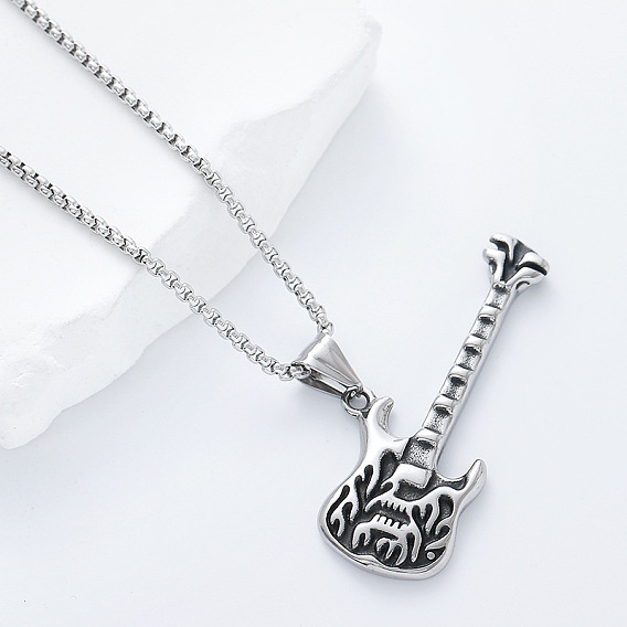 Винтажные кулоны из нержавеющей стали в виде гитары с рисунком пламени для мужчин и женщин.