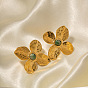 18K Gold Radiant Inlaid Natural African Turquoise Four-Petal Flower Earrings