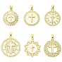6 шт 6 стили латунные подвески из микропаве с фианитом, крестик