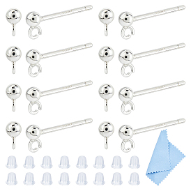 8 пары 925 фурнитура для сережек из стерлингового серебра, штифты для сережек со штампом 925, Салфетка для полировки серебра из замши квадратной формы и пластиковые гайки