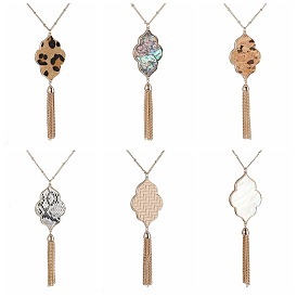 Fashionable Leopard Print Long Fringe Necklace with Abalone Shell for Women