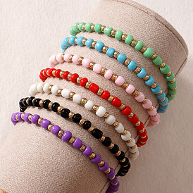 Эластичный браслет из пластика и латуни с бусинами для женщин, рондель, золотые