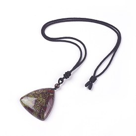 Adjustable Natural Indian Blood Stone Pendant Necklaces, with Nylon Theard, Triangle