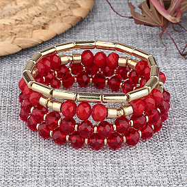 Bohemian Style Elastic Beaded Bracelet with Glass Beads and Multiple Layers
