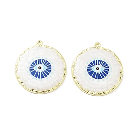 Rack Plating Alloy Enamel Pendants, with Resin, Flat Round with Evil Eye Charm, Cadmium Free & Nickel Free & Lead Free