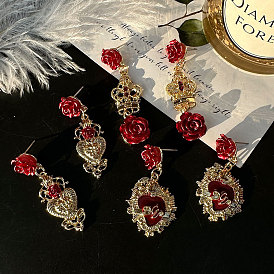 Rose Crown Love Earrings Jurchen Gold Plated 925 Silver Needle Earrings