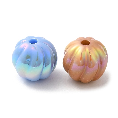 UV Plating Opaque Acrylic Beads, Iridescent, Pumpkin