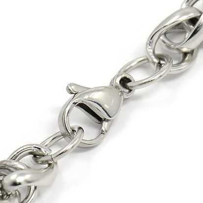 Trendy 304 Stainless Steel Wheat Chain Bracelets, with Lobster Claw Clasps, 7-7/8 inch (200mm), 8mm