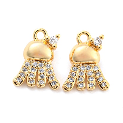 Brass Micro Pave Clear Cubic Zirconia Pendants, Cadmium Free & Nickel Free & Lead Free, Octopus Charms