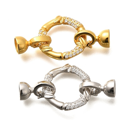 925 Складчатые застежки из стерлингового серебра с микропаве из прозрачного кубического циркония, бамбук