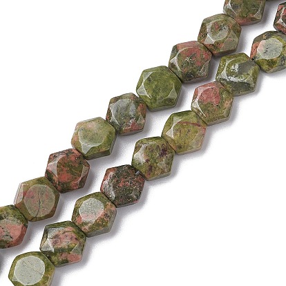 Natural Unakite Beads Strands, Faceted Hexagonal Cut, Hexagon