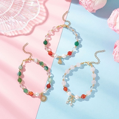 Браслеты из натуральных полосатых бусин агата, кварца, ракушек и жемчуга, браслеты с подвесками для женщин