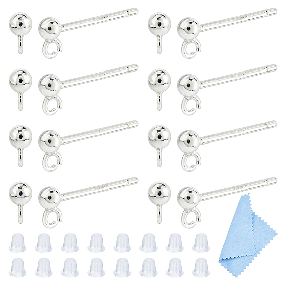 8 пары 925 фурнитура для сережек из стерлингового серебра, штифты для сережек со штампом 925, Салфетка для полировки серебра из замши квадратной формы и пластиковые гайки