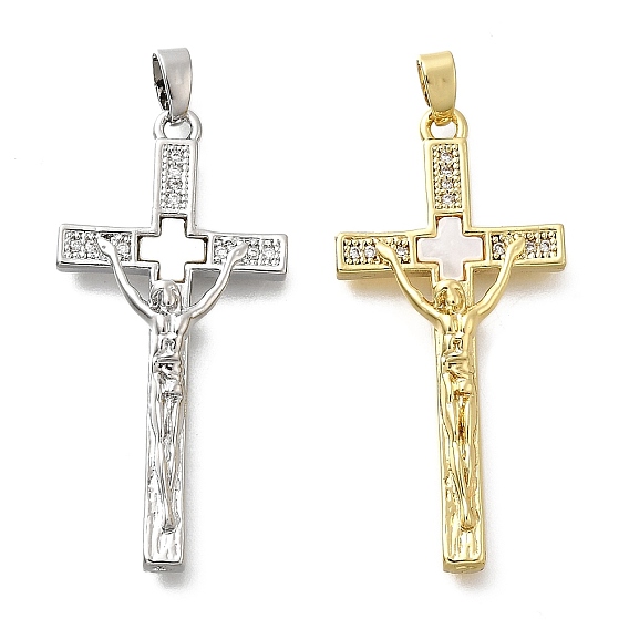 Латунные микро проложить кубического циркония подвески, с оболочкой, крест с подвесками Иисуса