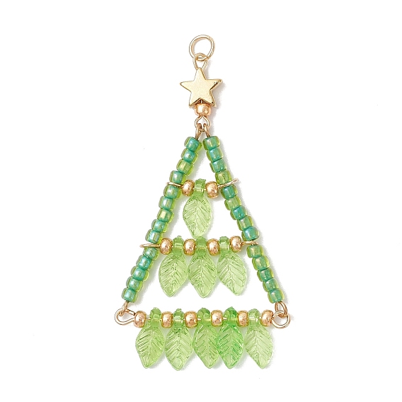 Большие подвески из стеклянных бусин в форме листа, с латунными бусинами и 304 соединительным кольцом из нержавеющей стали и акрилом