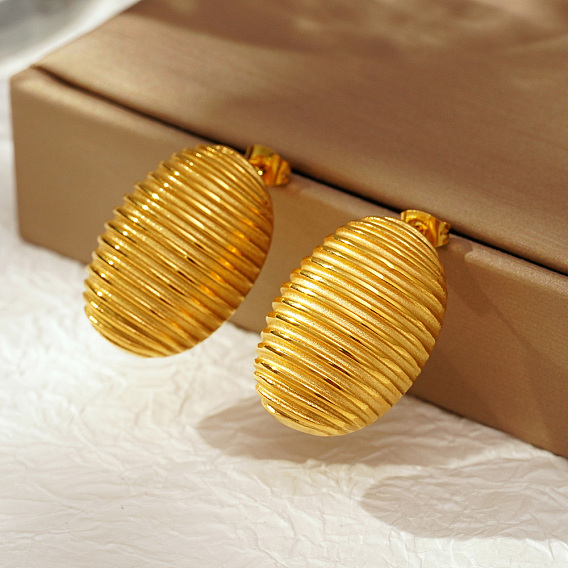 Геометрические 304 овальные серьги-гвоздики с полосками из нержавеющей стали