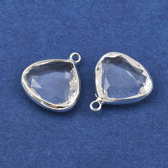 Brass Glass Pendants, Triangle Charms, Faceted