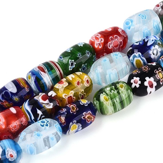 Handmade millefiori lampwork beads strands, баррель