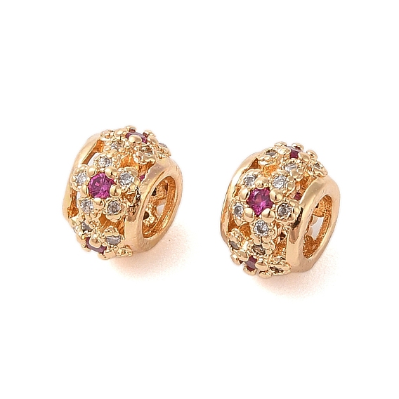 Полые латунные бусины с микропаве и кубическим цирконием, европейские бусины, бусины с большим отверстием, RONDELLE с цветком