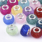 Resin Rhinestone European Beads, Large Hole Beads, with Platinum Tone Brass Double Cores, Rondelle, Berry Beads