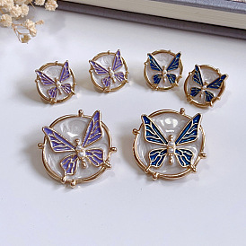 Retro literary butterfly handmade dripping glaze enamel brooch 925 silver needle earrings earrings earrings