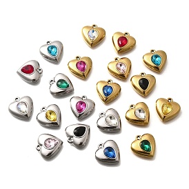 304 подвески из нержавеющей стали, со стразами, реальный 18 k позолоченный, ионное покрытие (ip), сердце