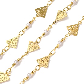 Латунные цепные цепи, треугольные, с абс пластмассовой имитационной жемчужиной, пайки, с катушкой