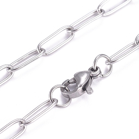 304 Stainless Steel Paperclip Chains, Drawn Elongated Cable Chains Necklaces, with Lobster Claw Clasps