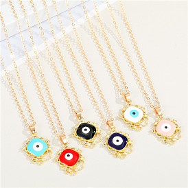 Geometric Pendant Necklace with Resin Alloy Chain for Women - Fun and Fashionable Devil Eye Design