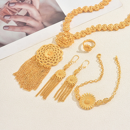 Комплекты из полых цветочных браслетов, серег, ожерелий и колец из сплава для женщин