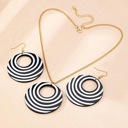 Комплект из круглого акрилового кулона в стиле бохо с узором «зебра» и висячих серег, сплав ювелирных изделий
