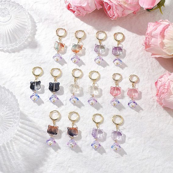 7 пары сережек-колец в стиле лэмпворк, форма кошки