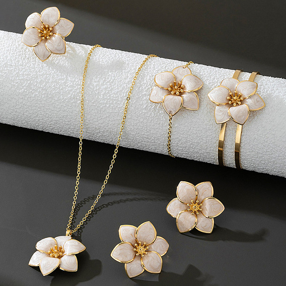 Наборы из цветочного сплава, эмалевых подвесок, браслетов, браслетов-манжет, серег-гвоздиков и колец