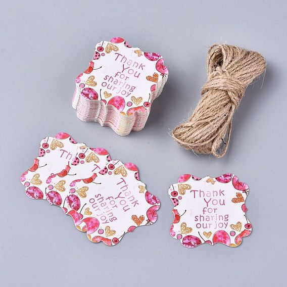 Floral Pattern Paper Gift Tags, Hang Tags, with Jute Twine, Square