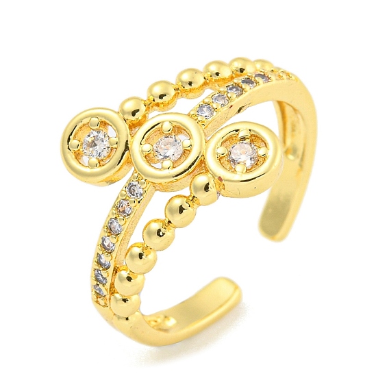 Открытое кольцо-манжета с тремя круглыми прозрачными циркониями, латунные кольца на палец для женщин