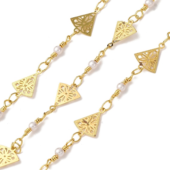 Латунные цепные цепи, треугольные, с абс пластмассовой имитационной жемчужиной, пайки, с катушкой