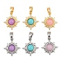 Brass Micro Pave Clear Cubic Zirconia with Gemstone Pendants, Star Charms