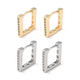 Brass Micro Pave Cubic Zirconia Hoop Earrings, Square