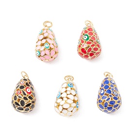 Pendentifs en laiton émaillé de placage de crémaillère, plaqué longue durée, réel 18 k plaqué or, sans cadmium et sans nickel et sans plomb, goutte d'eau avec mauvais oeil