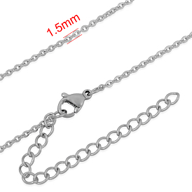 304 Stainless Steel Cable Chain Necklaces, with Lobster Claw Clasp and Extend Chains