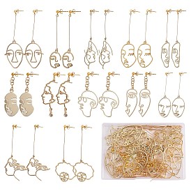 DIY Abstract Face Drop Earring Making Kit, Including Alloy Pendants & Links, Iron Ball Stud Earring Findings, Brass & Plastic Ear Nuts