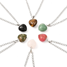 Heart Natural & Synthetic Mixed Gemstone Pendant Necklaces, with 304 Stainless Steel Curb Chains