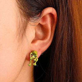 Vintage Metal Frog Earrings with Detachable Ear Studs and Retro Charm