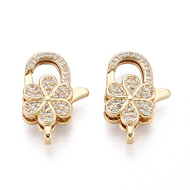 Застежки-лобстеры с прозрачным кубическим цирконием и латунным паве, цветок