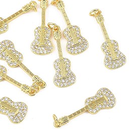 SHEGRACE Brass Clear Cubic Zirconia Pendants, Cadmium Free & Nickel Free & Lead Free, Guitar Charms