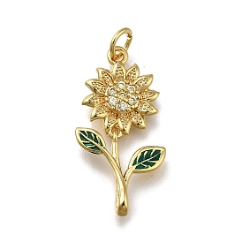 Латунные микропаве прозрачные подвески с фианитом, цветок, с эмалью, долговечный, стойки покрытие, без свинца и без кадмия, с целью перехода в кольце
